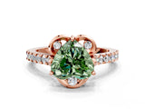 Rose gold Fancy Green Heart  Diamond Pave Band with Floral Prong Setting_27