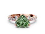 Rose gold Fancy Green Heart  Diamond Three-Stone Pave Band with Four-Prong Setting