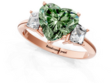 Rose gold Fancy Green Heart  Diamond Three-Stone Ring with Trapezoid Side Stones and Prong Setting_1