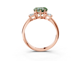 Rose gold Fancy Green Heart  Diamond Three-Stone Ring with Trapezoid Side Stones and Prong Setting_3