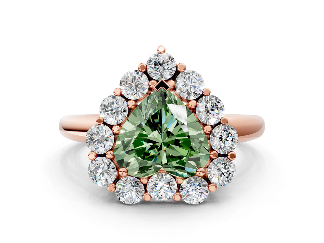Rose gold Fancy Green Heart  Halo Cluster Diamond Engagement Ring with Prong Setting and Polished Band_69