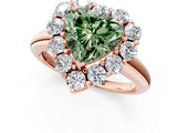 Rose gold Fancy Green Heart  Halo Cluster Diamond Engagement Ring with Prong Setting and Polished Band_70