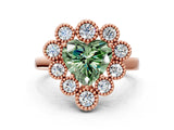 Rose gold Fancy Green Heart  Halo Diamond Cluster Engagement Ring with Milgrain Bezel Setting and Solitaire Band_45
