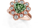Rose gold Fancy Green Heart  Halo Diamond Cluster Engagement Ring with Milgrain Bezel Setting and Solitaire Band_46