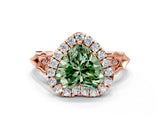 Rose gold Fancy Green Heart  Halo Diamond Engagement Ring with Filigree Band and Four-Prong Setting_81