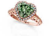 Rose gold Fancy Green Heart  Halo Diamond Engagement Ring with Intricate Filigree Band and Four-Prong Setting_1