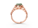 Rose gold Fancy Green Heart  Halo Diamond Engagement Ring with Intricate Filigree Band and Four-Prong Setting_3