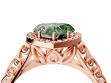 Rose gold Fancy Green Heart  Halo Diamond Engagement Ring with Intricate Filigree Band and Four-Prong Setting_4