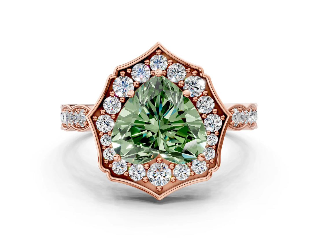 Rose gold Fancy Green Heart  Halo Diamond Engagement Ring with Milgrain Band and Four-Prong Setting_18