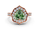 Rose gold Fancy Green Heart  Halo Diamond Engagement Ring with Milgrain Band and Four-Prong Setting_18