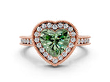 Rose gold Fancy Green Heart  Halo Diamond Engagement Ring with Milgrain Pave Band and Four-Prong Setting_51
