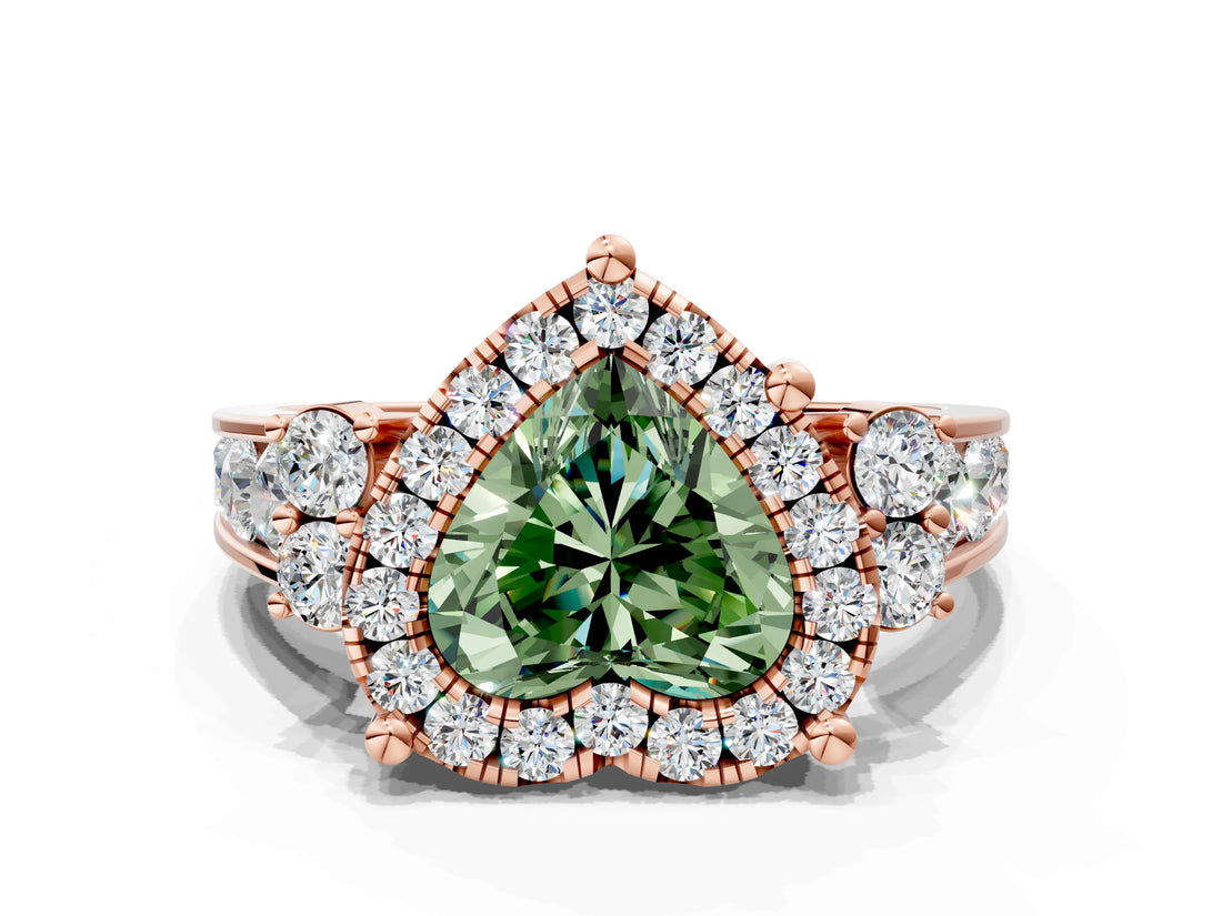 Rose gold Fancy Green Heart  Halo Diamond Engagement Ring with Split Shank and Four-Prong Setting_23