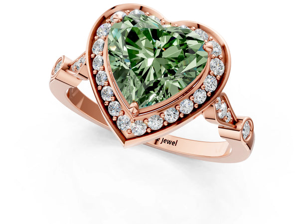 Rose gold Fancy Green Heart  Halo Diamond Engagement Ring with Twisted Band and Four-Prong Setting