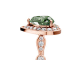 Rose gold Fancy Green Heart  Halo Diamond Engagement Ring with Twisted Band and Four-Prong Setting