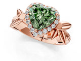 Rose gold Fancy Green Heart  Halo Diamond Floral Band with Four-Prong Setting_35