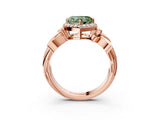 Rose gold Fancy Green Heart  Halo Diamond Floral Band with Four-Prong Setting_37