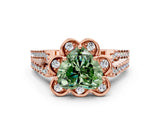 Rose gold Fancy Green Heart  Halo Diamond Floral Split Shank Engagement Ring 1