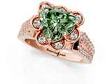 Rose gold Fancy Green Heart  Halo Diamond Floral Split Shank Engagement Ring 2
