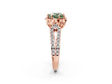 Rose gold Fancy Green Heart  Halo Diamond Floral Split Shank Engagement Ring 3