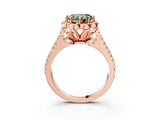 Rose gold Fancy Green Heart  Halo Diamond Floral Split Shank Engagement Ring 4