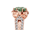 Rose gold Fancy Green Heart  Halo Diamond Floral Split Shank Engagement Ring