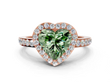 Rose gold Fancy Green Heart  Halo Diamond Pavé Band Ring with Prong Setting