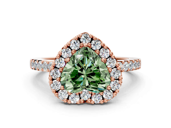 Rose gold Fancy Green Heart  Halo Diamond Pavé Solitaire Ring