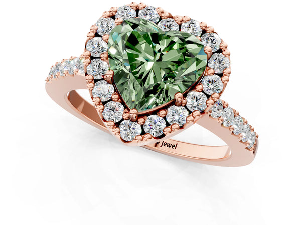 Rose gold Fancy Green Heart  Halo Diamond Pavé Solitaire Ring