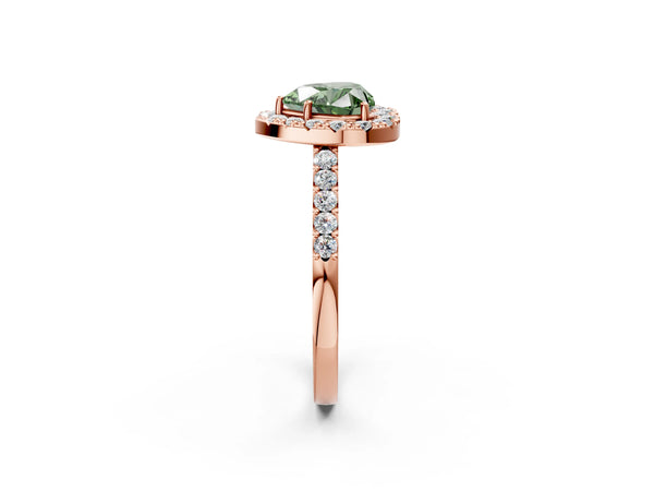 Rose gold Fancy Green Heart  Halo Diamond Pavé Solitaire Ring