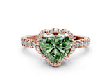 Rose gold Fancy Green Heart  Halo Diamond Pave Band Ring with Four-Prong Setting_15