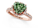 Rose gold Fancy Green Heart  Halo Diamond Pave Band Ring with Four-Prong Setting_16