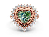 Rose gold Fancy Green Heart  Halo Diamond Ring with Milgrain Edge and Round Prong Setting_23