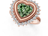 Rose gold Fancy Green Heart  Halo Diamond Ring with Milgrain Edge and Round Prong Setting_24