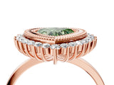 Rose gold Fancy Green Heart  Halo Diamond Ring with Milgrain Edge and Round Prong Setting_27
