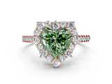 Rose gold Fancy Green Heart  Halo Diamond Ring with Pavé Band and Prong Setting