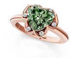 Rose gold Fancy Green Heart  Halo Diamond Ring with Round Cluster Setting, Solitaire Band, and Four-Prong Setting_31