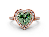Rose gold Fancy Green Heart  Halo Diamond Ring with Split Shank and Four-Prong Setting