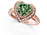 Rose gold Fancy Green Heart  Halo Diamond Ring with Split Shank and Four-Prong Setting_1