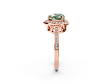 Rose gold Fancy Green Heart  Halo Diamond Ring with Split Shank and Four-Prong Setting_2
