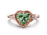 Rose gold Fancy Green Heart  Halo Diamond Ring with Tapered Band and Four-Prong Setting_3