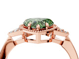 Rose gold Fancy Green Heart  Halo Diamond Ring with Tapered Band and Four-Prong Setting_7