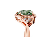 Rose gold Fancy Green Heart  Halo Diamond Ring with Tapered Band and Four-Prong Setting_8