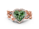 Rose gold Fancy Green Heart  Halo Diamond Ring with Vintage Split Shank and Four-Prong Setting