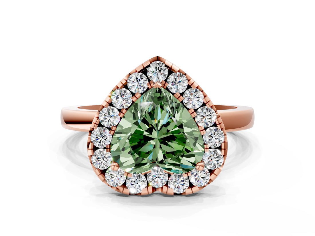 Rose gold Fancy Green Heart  Halo Diamond Solitaire with Pavé Band and Four-Prong Setting_37