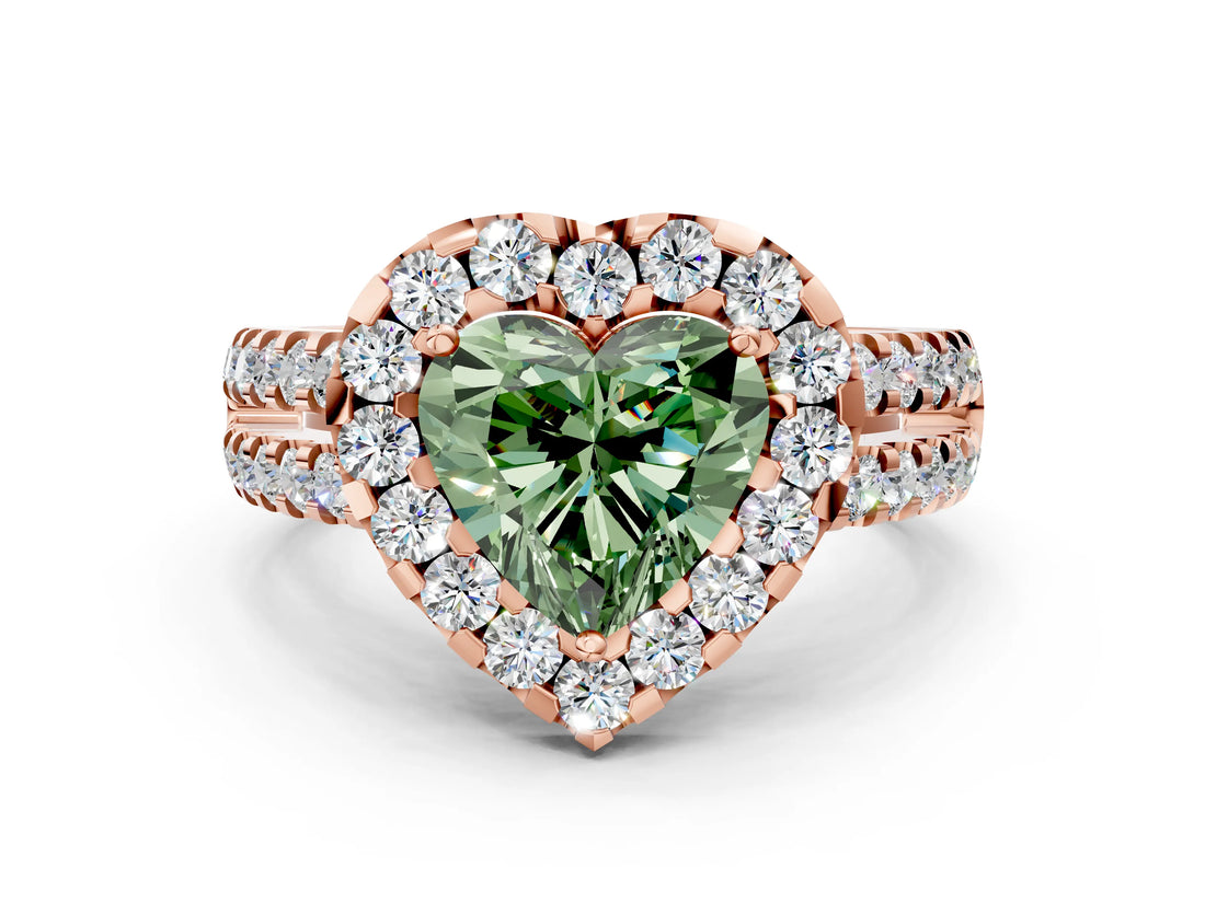 Rose gold Fancy Green Heart  Halo Diamond Split Shank Engagement Ring with Prong Setting_51