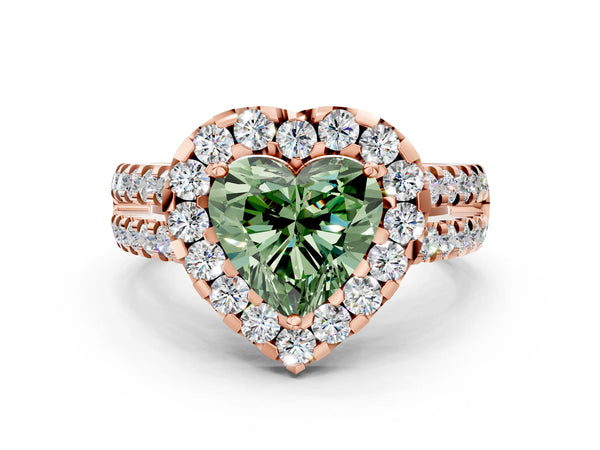 Rose gold Fancy Green Heart  Halo Diamond Split Shank Engagement Ring with Prong Setting
