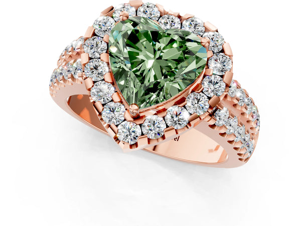 Rose gold Fancy Green Heart  Halo Diamond Split Shank Engagement Ring with Prong Setting