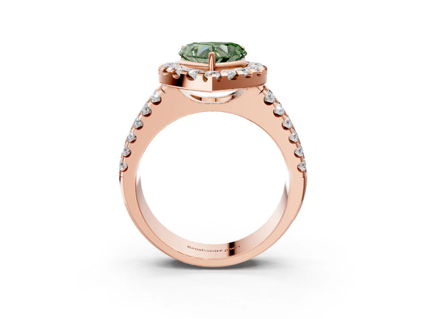Rose gold Fancy Green Heart  Halo Diamond Split Shank Engagement Ring with Prong Setting