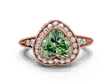 Rose gold Fancy Green Heart  Halo Diamond Split Shank Ring with Milgrain Detail_29