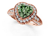 Rose gold Fancy Green Heart  Halo Diamond Split Shank Ring with Milgrain Detail_30